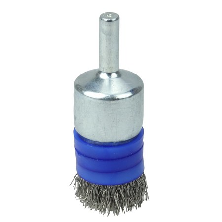 WEILER 3/4" Banded Crimped Wire End Brush, .0104" Stainless Steel Fill 11113